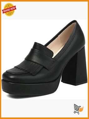 Platform Loafers Square Toe Chunky Heels Slip On Tassel Shoes